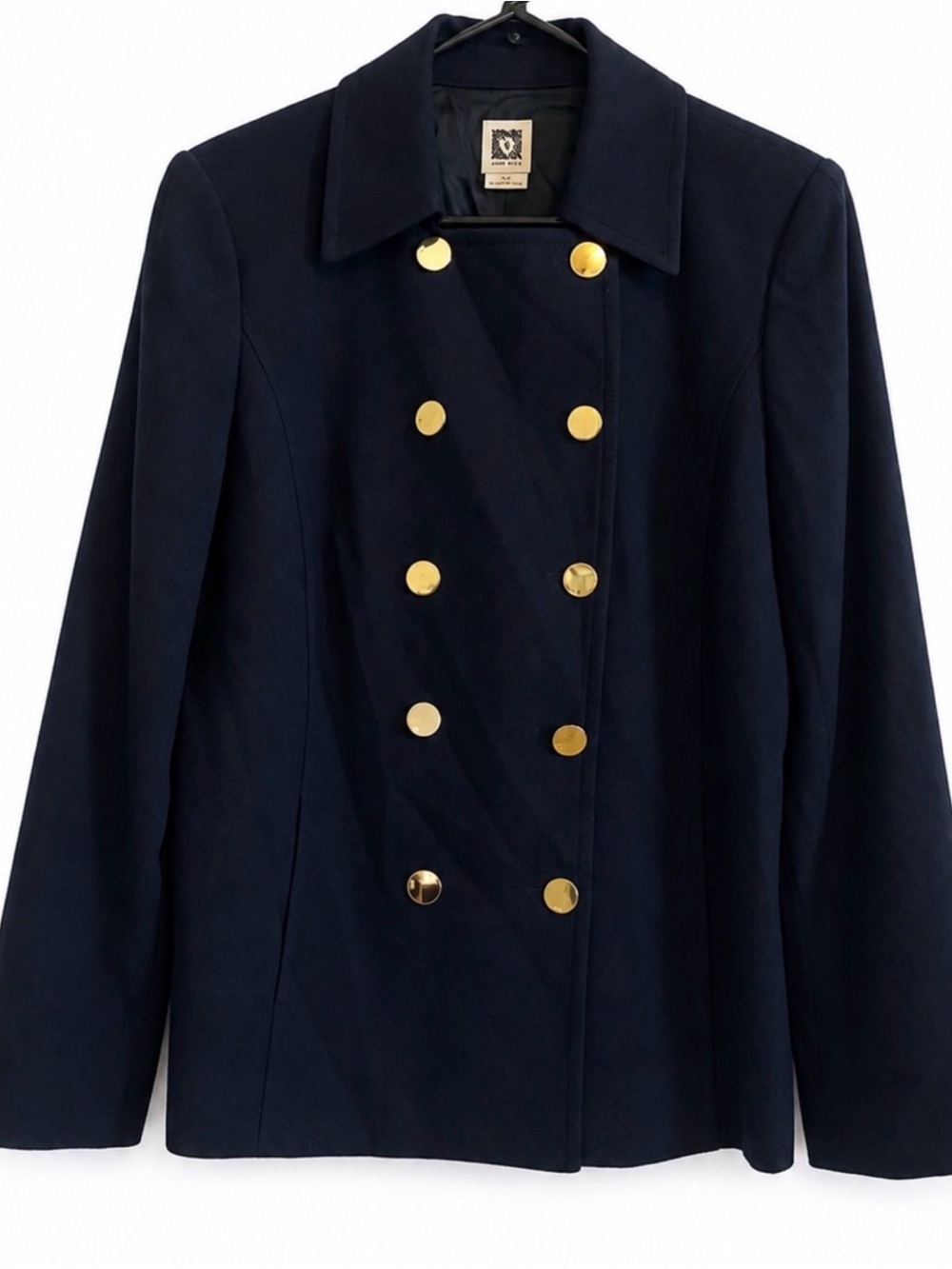 Anne Klein Navy Gold Button Double Breasted Blazer Military Nautical Jacket‎